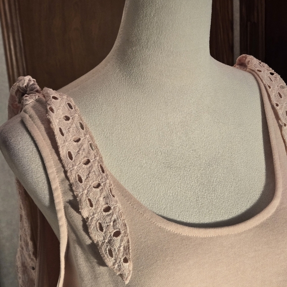 Venus Light Peach Romper Dress Sleeveless Shoulder Ties Front Pockets Women L - Picture 5 of 12